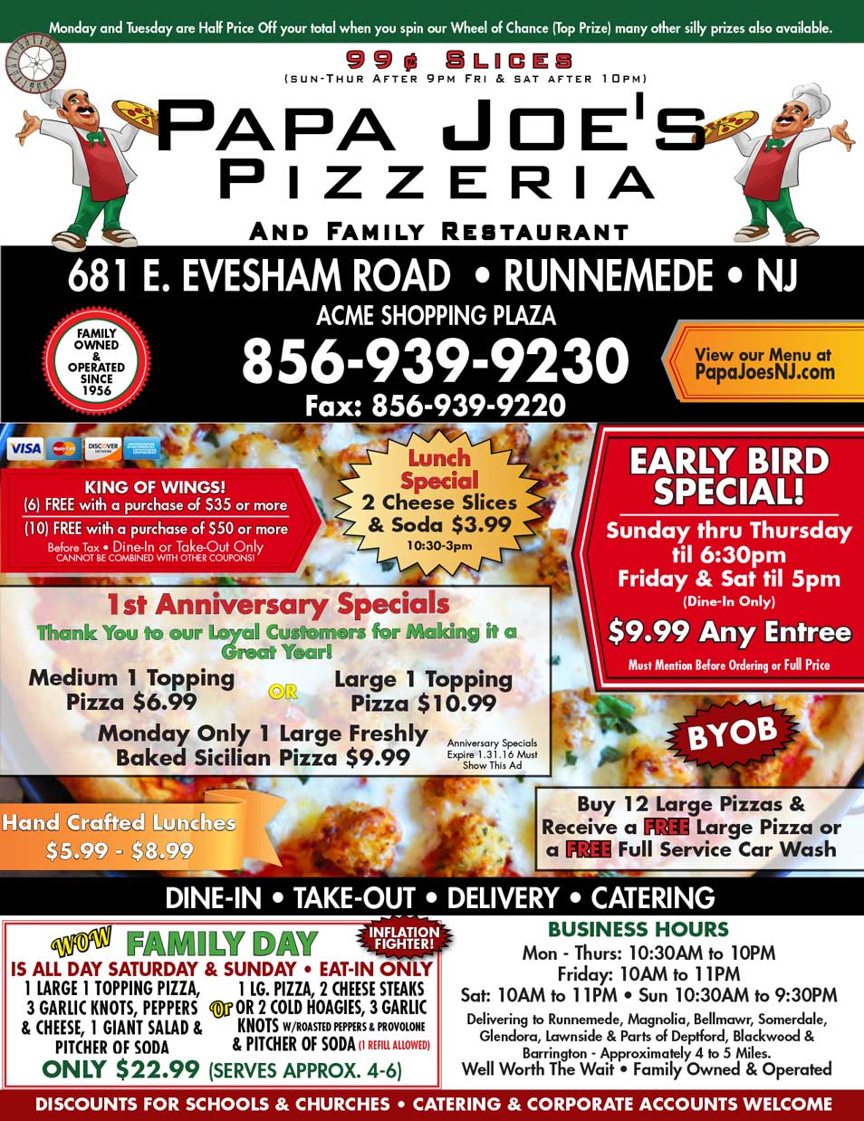 Click here for a printable Papa Joe's Pizza PDF Menu